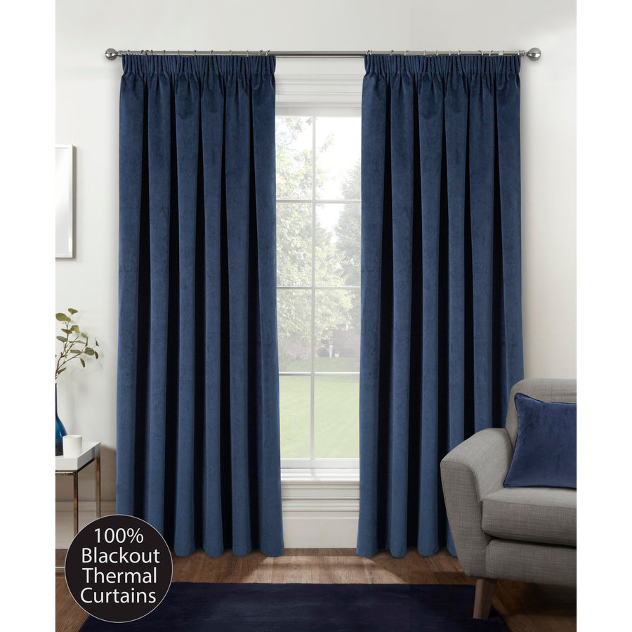 Oxford Blackout Velvet Curtain Navy